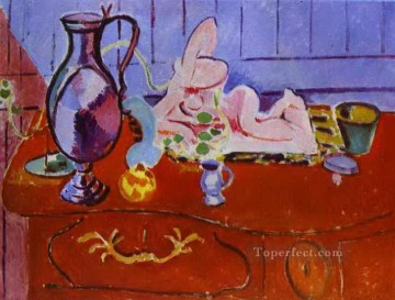  Pitcher Works - Pink Statuette and Pitcher on a Red Chest of Drawers abstract fauvism Henri Matisse